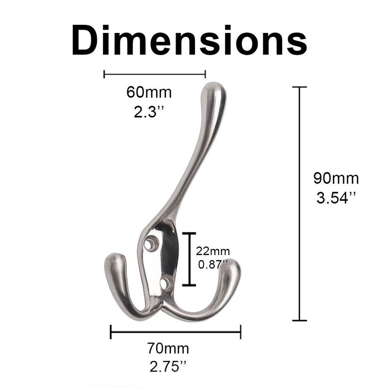 HARPOON Coat Hooks with Three Flared Prongs,3.5 Inch Heavy Duty Coat Hat Hook 5 Pack Satin Nickel - Image 2